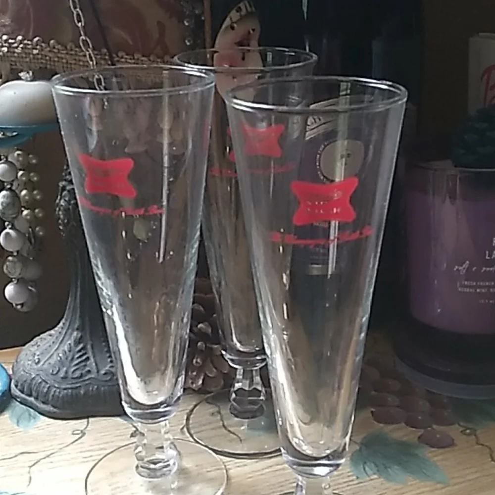 🍻 Vintage Miller High Life BEER DRINKING GLASSES Set Of THREE